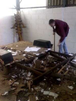 The first bout of destruction to the donor chassis
